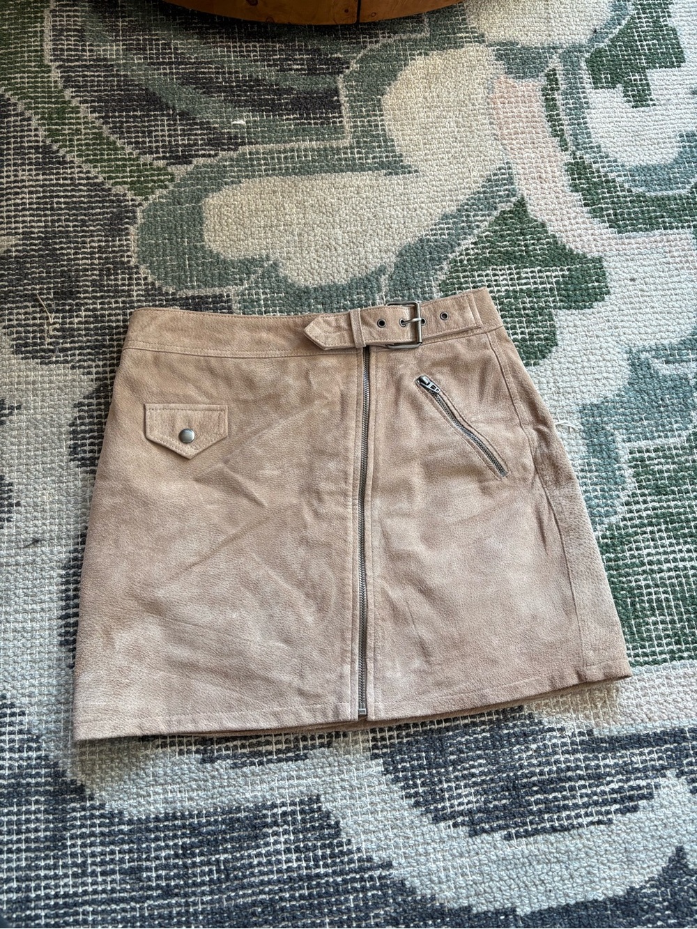 Blank NYC Taupe Suede Mini Skirt with Belted Waist